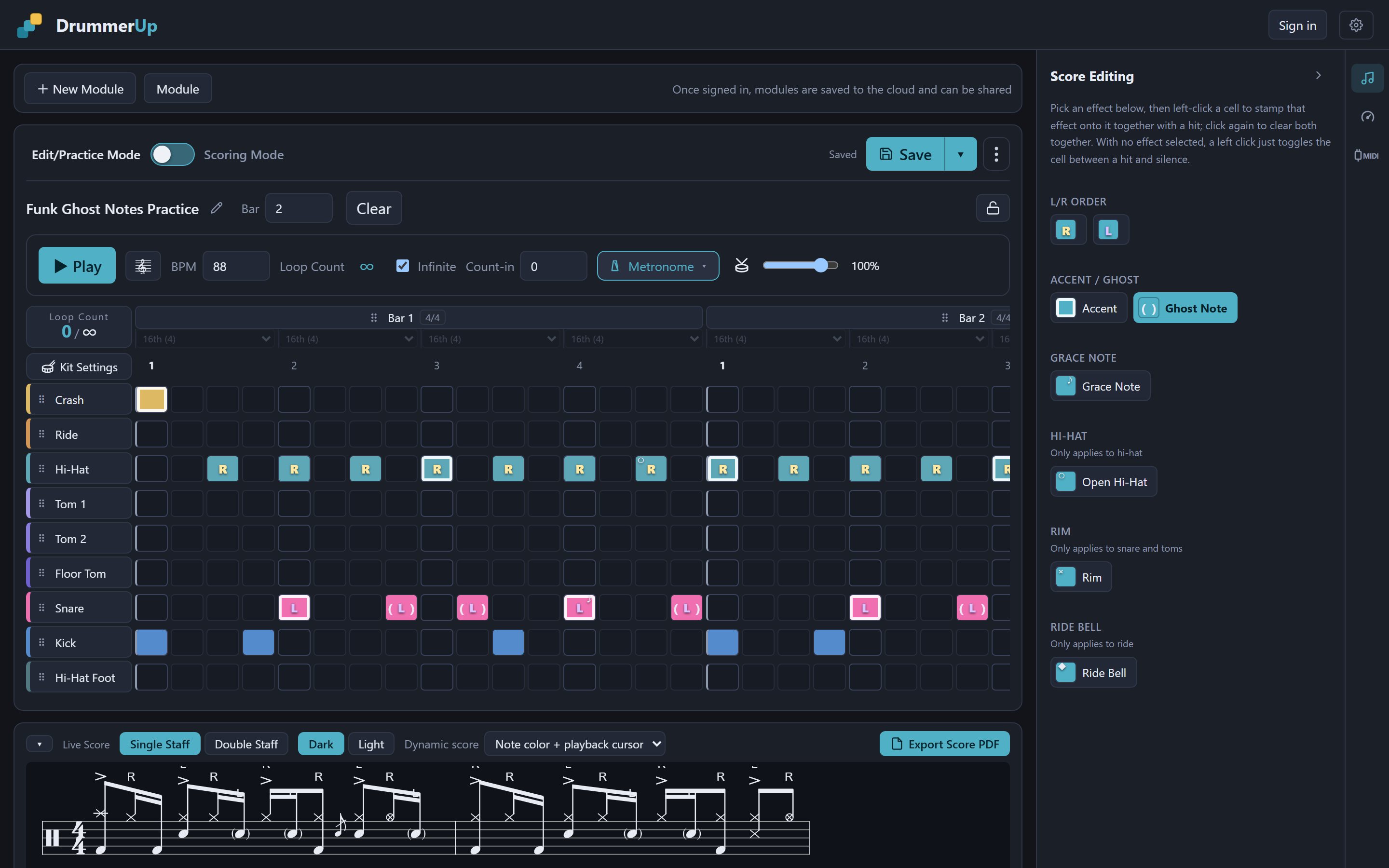The DrummerUp main screen