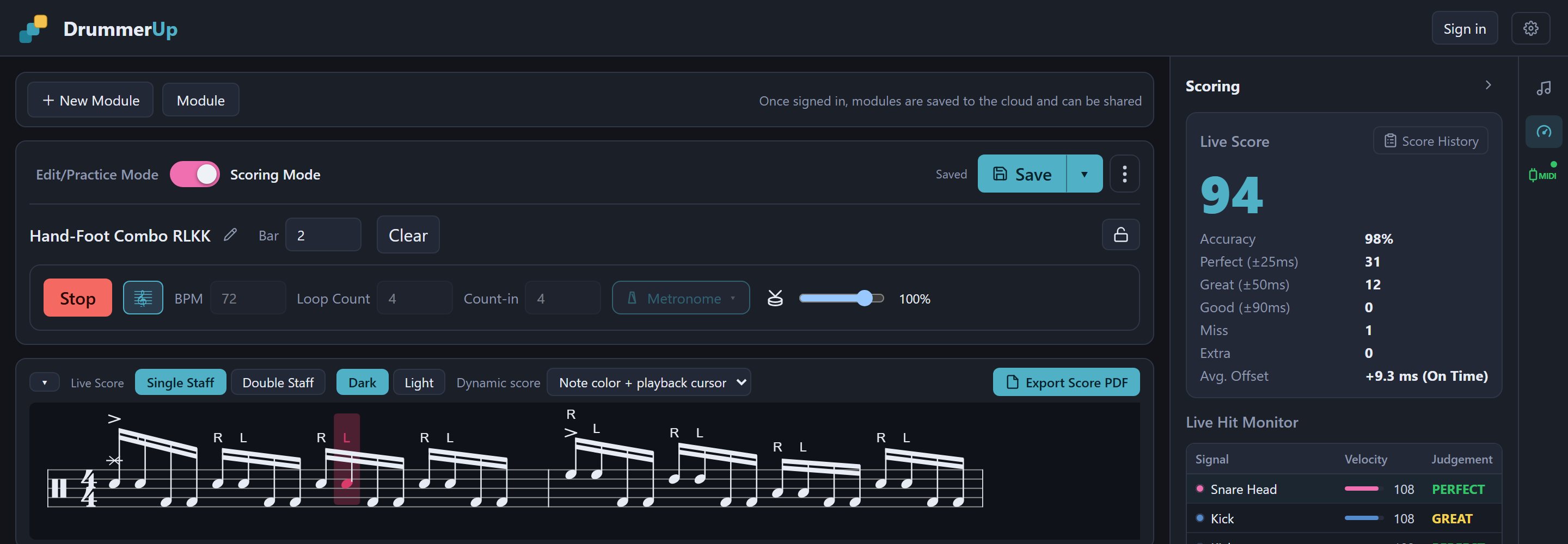 Scoring in progress