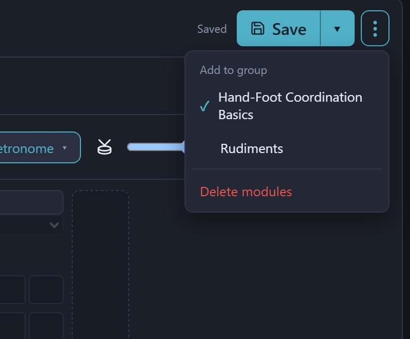 The more menu next to Save: Add to group, Delete modules