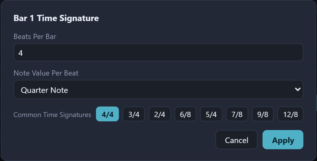 The bar time signature window