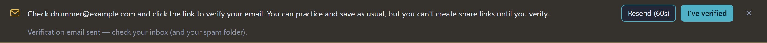 The banner below the title bar asking you to verify your email, with Resend email and I've verified