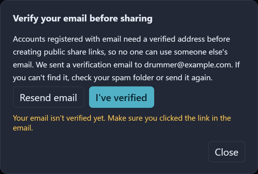 The window asking you to verify your email before sharing